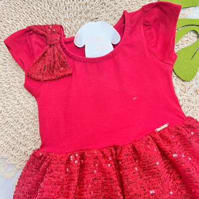 Vestido com Paetê e Tule - Vermelho